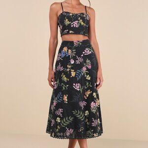 Lulus Sweet At Heart Black Floral Embroidered Two-piece Midi Dress - Size S